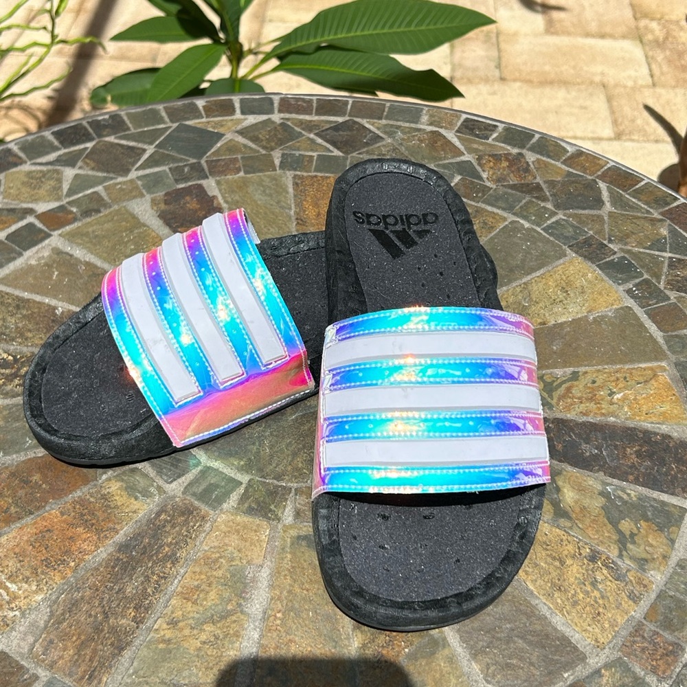 Adidas iridescent slides NWT